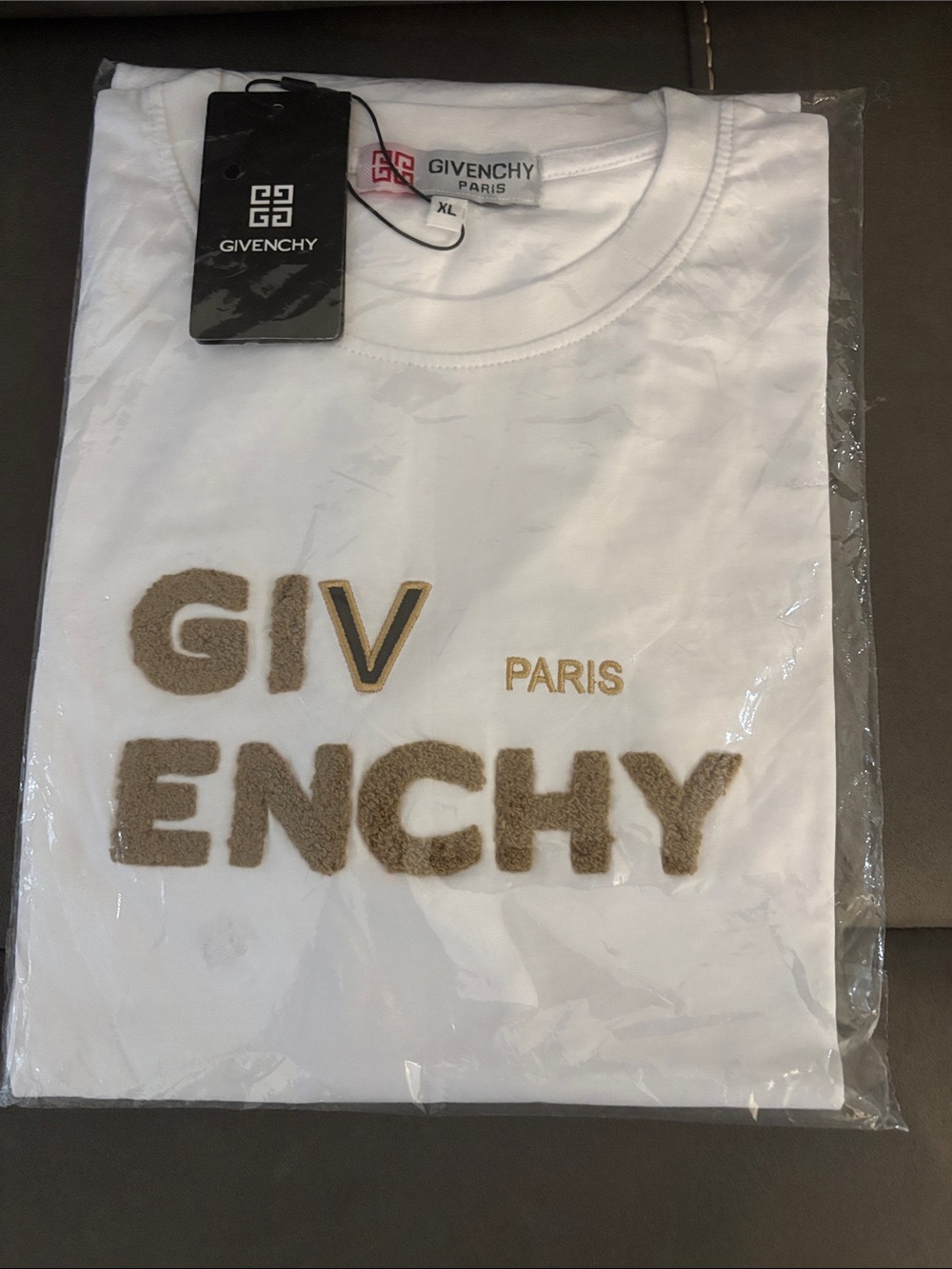 Givenchy White Crewneck T-Shirt with Beige Logo Pile